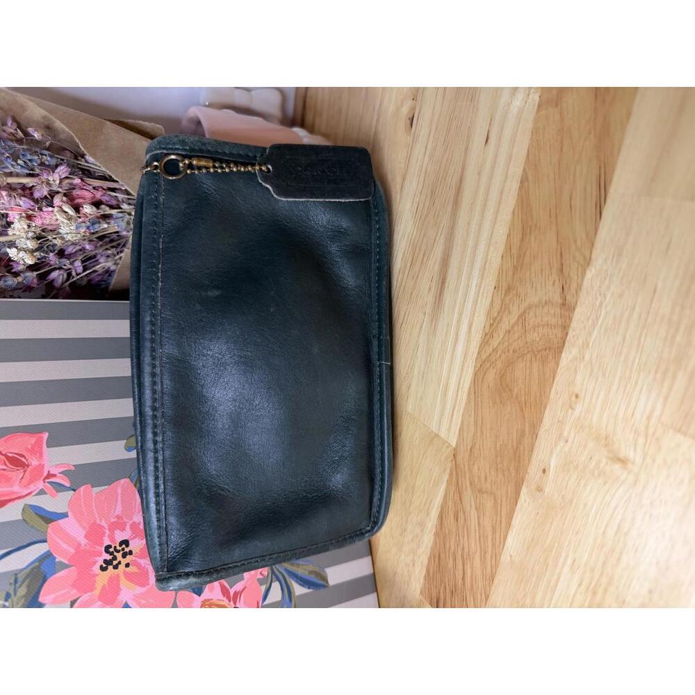Vintage Coach Chunky Zip Utility Cosmetic Pouch Dark Green Leather w/ Hangtag - Picture 3 of 4